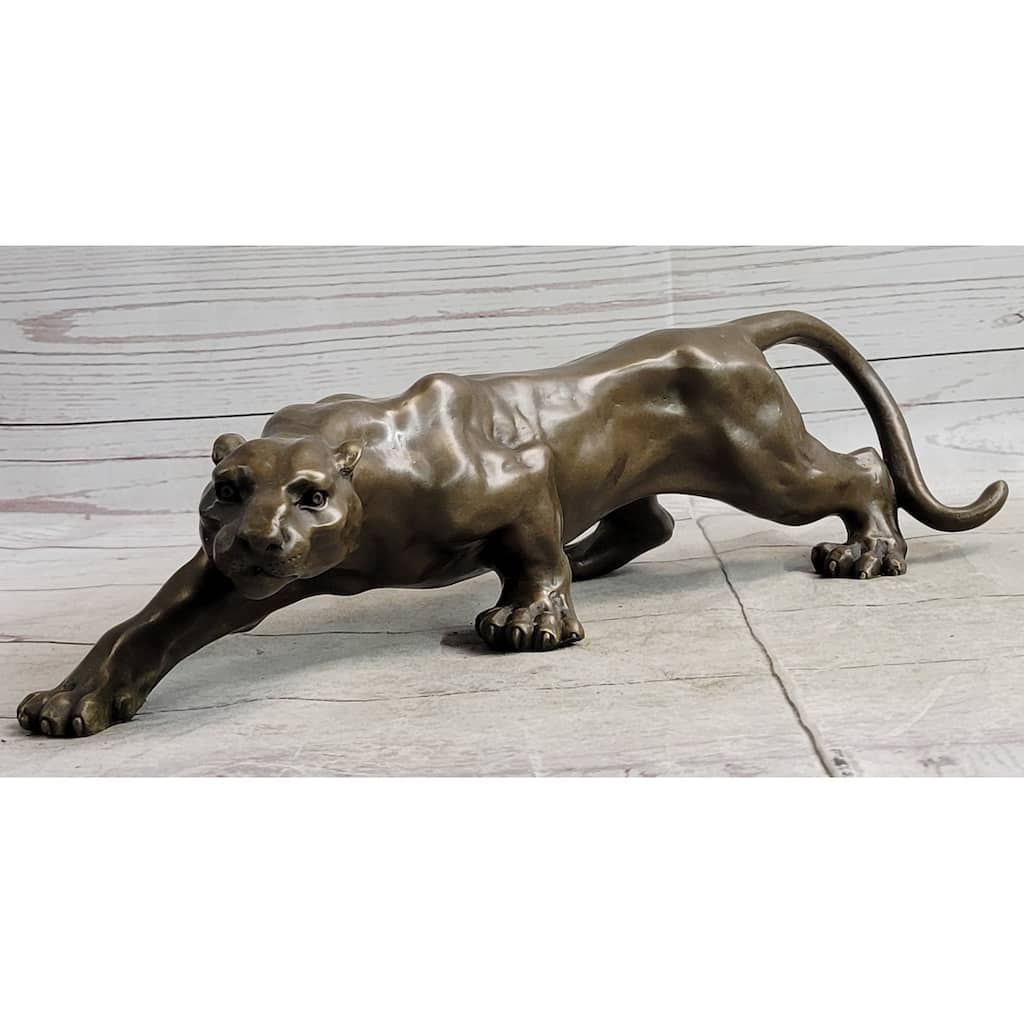 Bronze Metal Cougar Leopard Lion Panther Puma Statue Sculpture Figure 5 Inches X 15 Inches