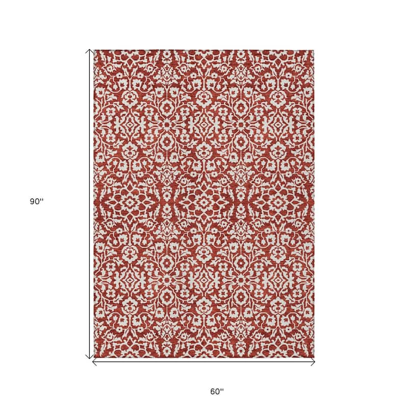 HomeRoots Damask Traditional Rectangle Outdoor Rug