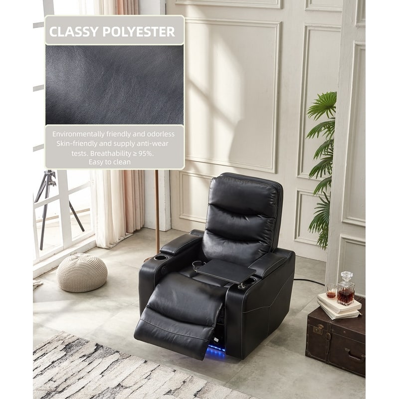 Multifunctional Electric Recliner Sofa with Writing Board, Cup Holder, LED Ambient Lighting, Storage Armrest and Charging Port