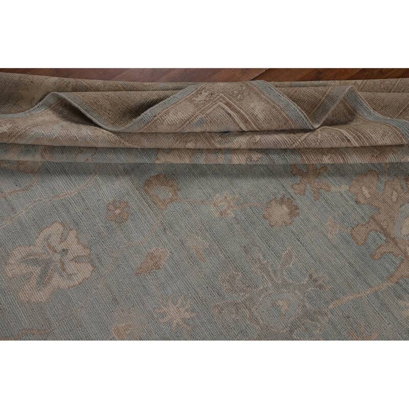 Blue Oushak Vegetable Dye Turkish Area Rug Hand-Knotted Wool Carpet - 8'2"x 10'3"