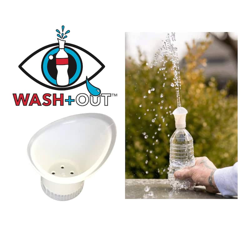 Wash+Out Portable Emergency Eyewash Cup, Screws onto Water Bottles (White 3PK - Clear 10PK)