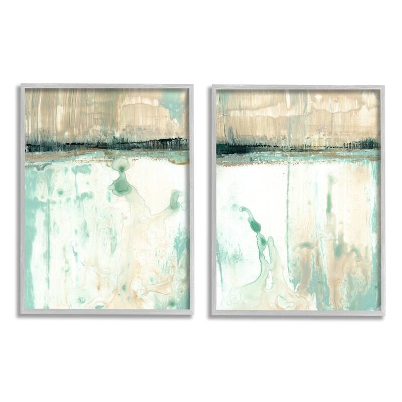 Stupell Abstract Lake Landscape Organic Blue Green Design, 2pc Multi Piece Framed Wall Art Set - 16 x 20 - Grey