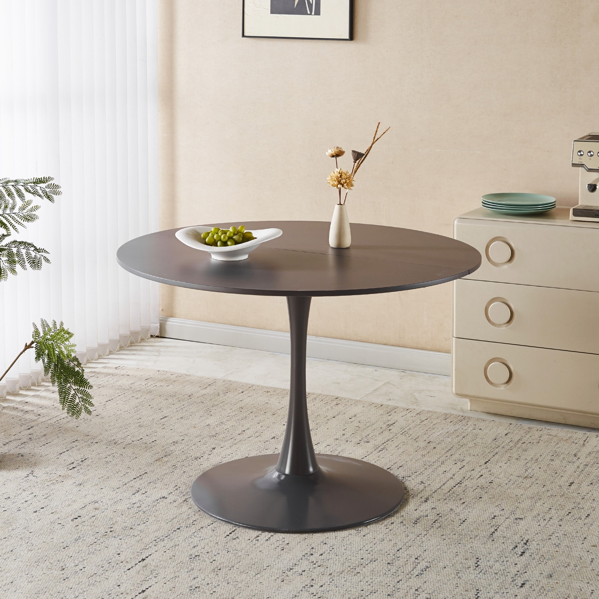 Mid-century Tulip Dining Table for 4-6 People with Round MDF Top and Pedestal Base