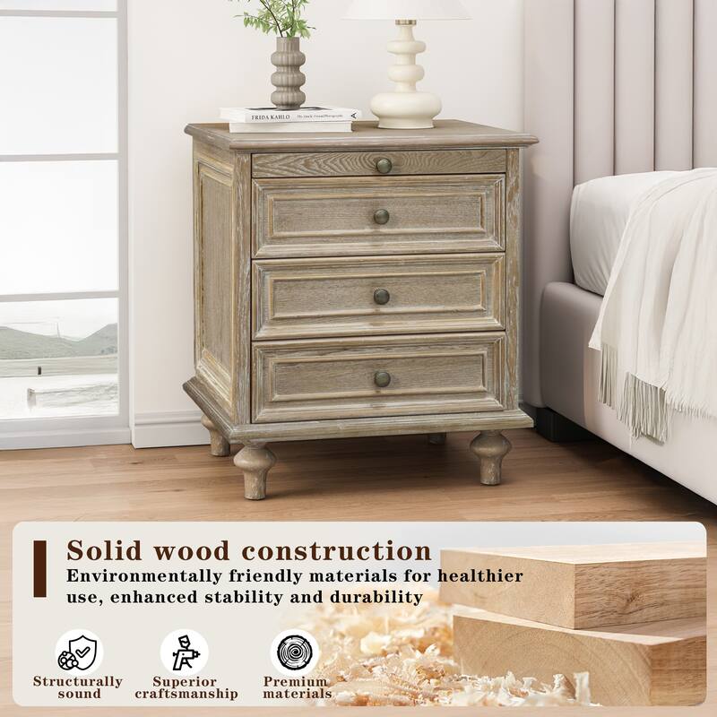 Nightstands Set of 2 with 4 Drawer,Wood Storage End Table with Hidden Pull-Out Shelf, 4 Solid Wood Feet and Metal Handle