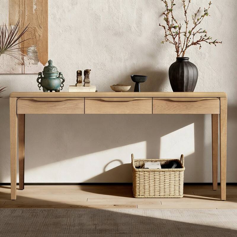 Farmhouse 60" Console Table,Entryway Table with 3 Drawers for Stylish Entryway Organization - Natural