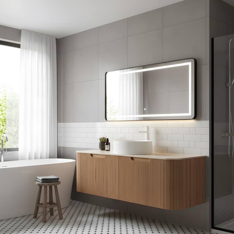 Wall Mounted Bathroom with White Round Ceramic Basin and Drawer