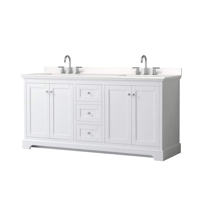 Wyndham Collection WCV232372D-QTZ-US3MXX Avery 72" Free Standing - White / White Quartz Top / Polished Chrome