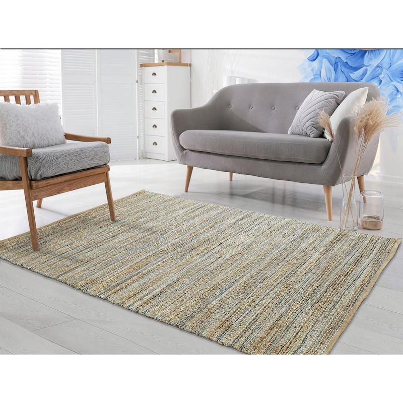 Sevita Organic Jute Geometric Area Rug, Blue and Medium Blue
