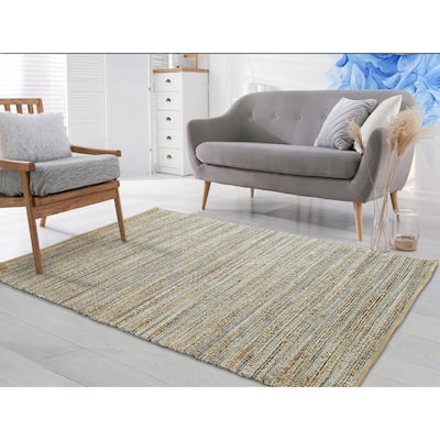 Sevita Organic Jute Geometric Area Rug, Blue and Medium Blue