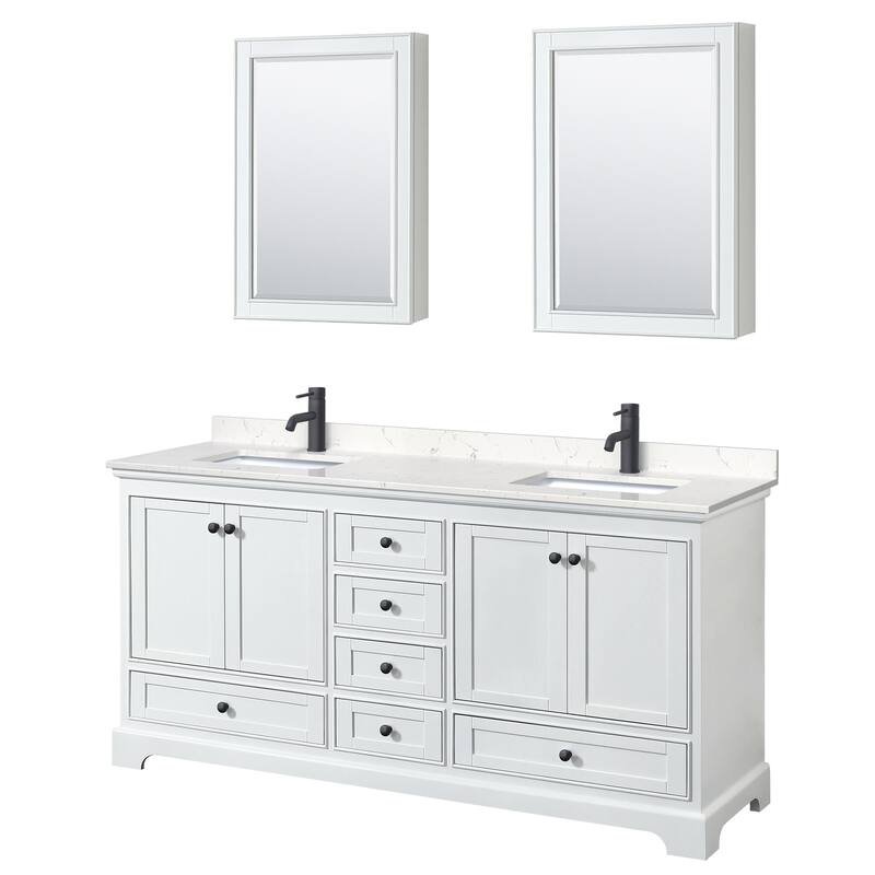 Wyndham Collection Deborah 72" Free Standing Double Basin Vanity Set - White / Carrara Cultured Marble Top / Matte Black