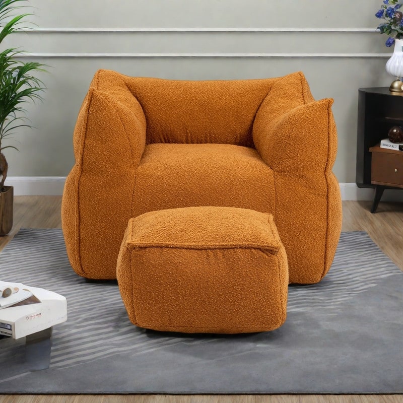 Boucle Bean Bag Chair Chair Sets with High Back Support and 300lb Capacity - Orange