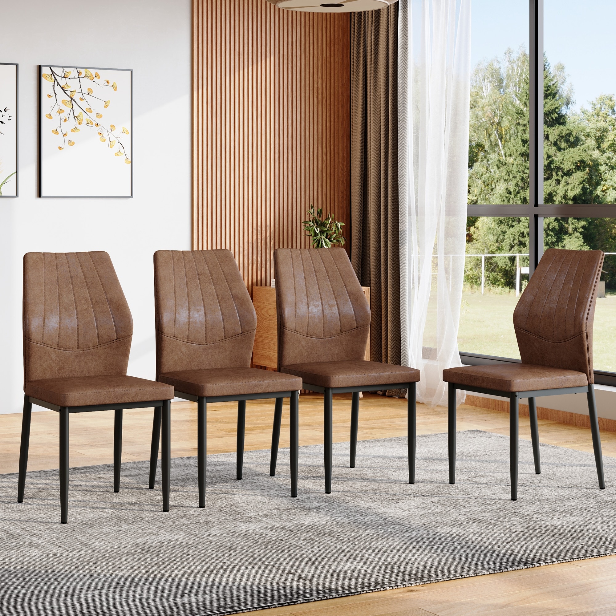 Set of 4 - and - Black Dining Chairs with Shell - pattern, 37 inches High: Ergonomic Tech Fabric Backrest