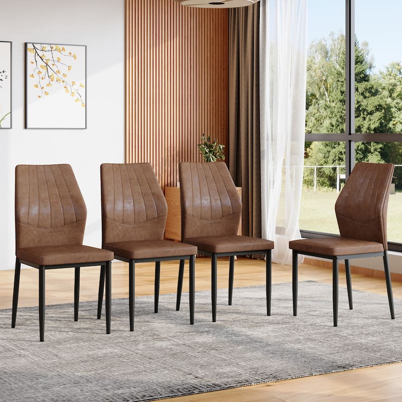 Set of 4 Dining Chairs, 37 inches High: Ergonomic PU Backrest, Combines Comfort and Style - Brown+Black