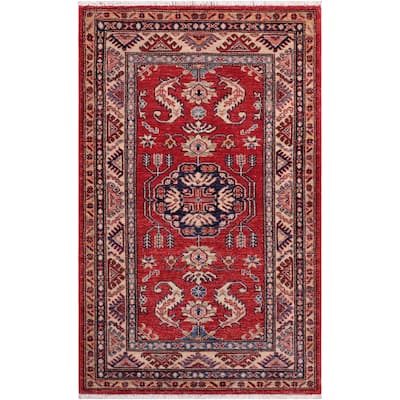 Southwestern Super Kazak Arden Red/Beige Hand Knotted Wool Rug - 2'8'' x 4'5''