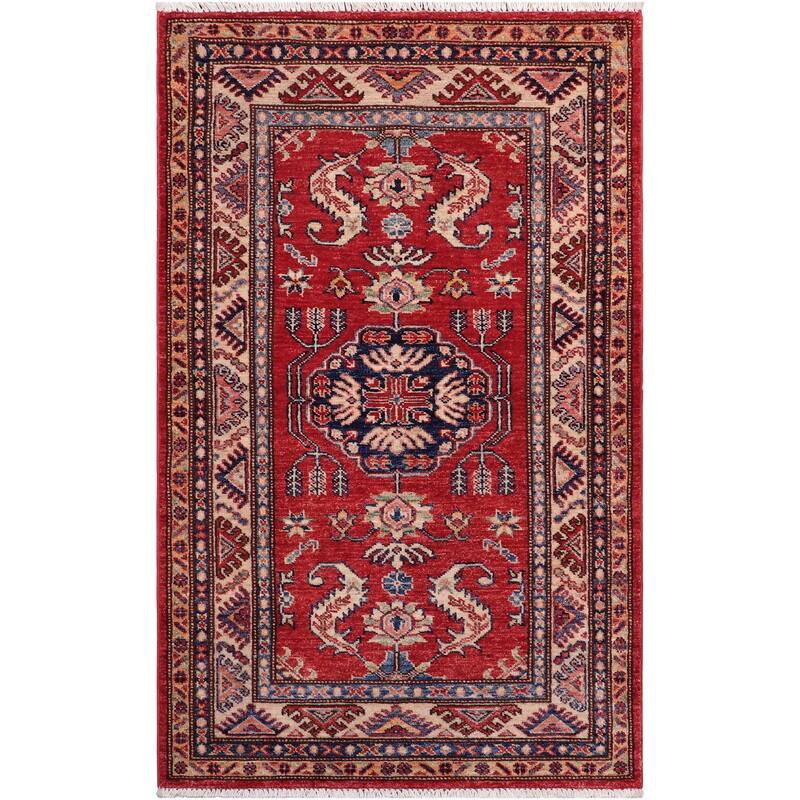 Southwestern Super Kazak Arden Red/Beige Hand Knotted Wool Rug - 2'8'' x 4'5''