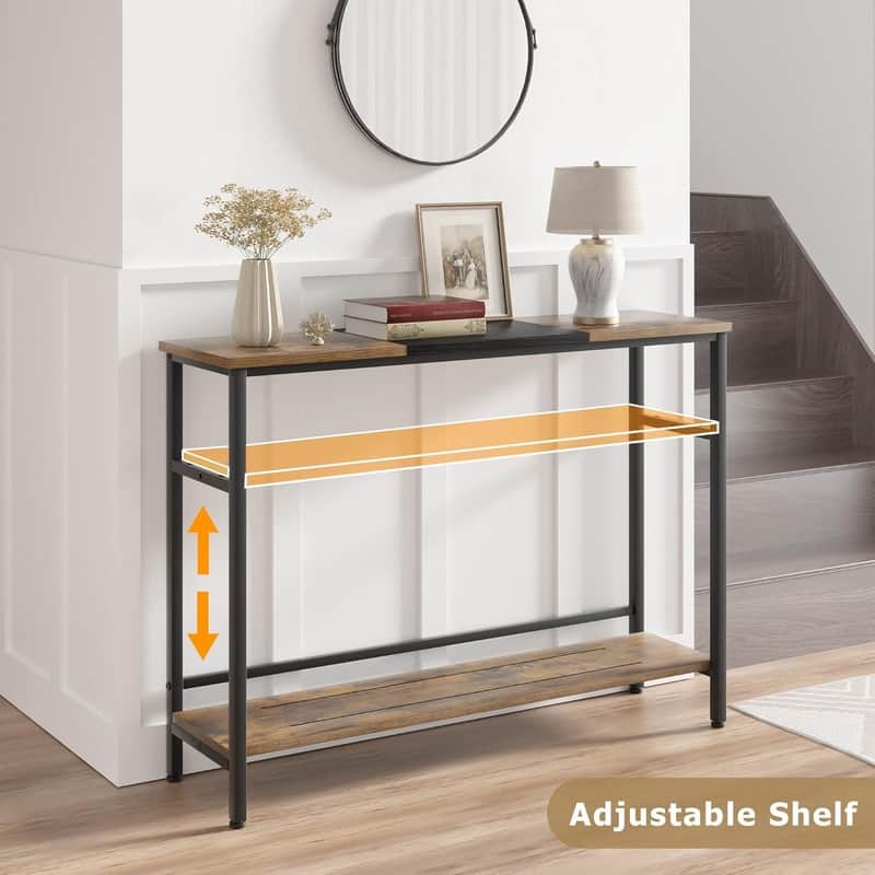 Narrow and Thin Sofa Table with Adjustable Shelves
