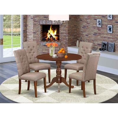 5-Piece Mahogany Finish Solid Wood Top Dining Table with 4 Parson Chair with Drop Leaf