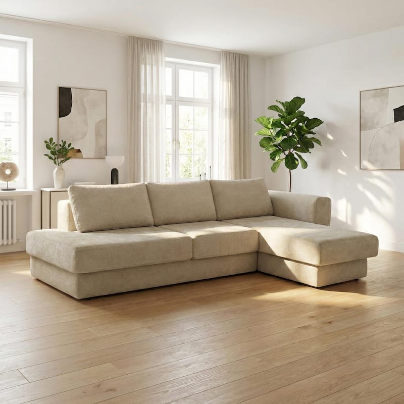 Christopher Knight Home - American Design Chenille 113" Modular Sectional Sofa with Double Layer Cushions - Brown - Right Facing