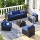 preview thumbnail 161 of 179, AOXUN Fire Pit Conversation Set Rattan Sofa Set Outdoor Furniture With Cushions Black-Navy - 7-Piece