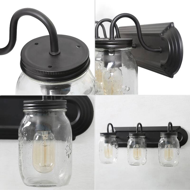 Farmhouse 3-Light Glass Bathroom Vanity Lights Wall Sconces - Dark Brown - W18.9"x H6.7"x E8.7"