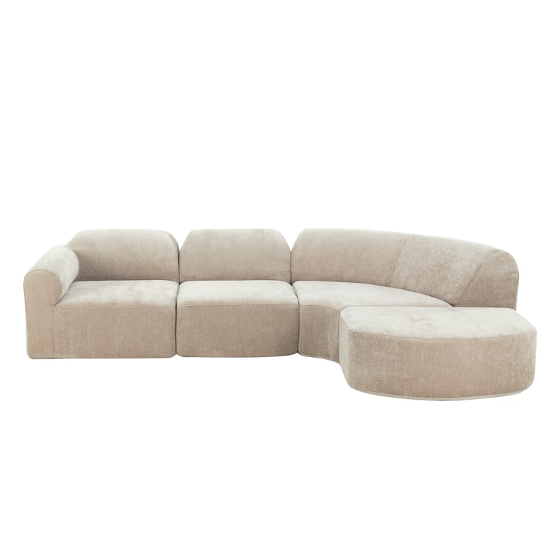 Christopher Knight Home - Modern Upholstered Curved Sectional Sofa with Deep Seat Ottoman