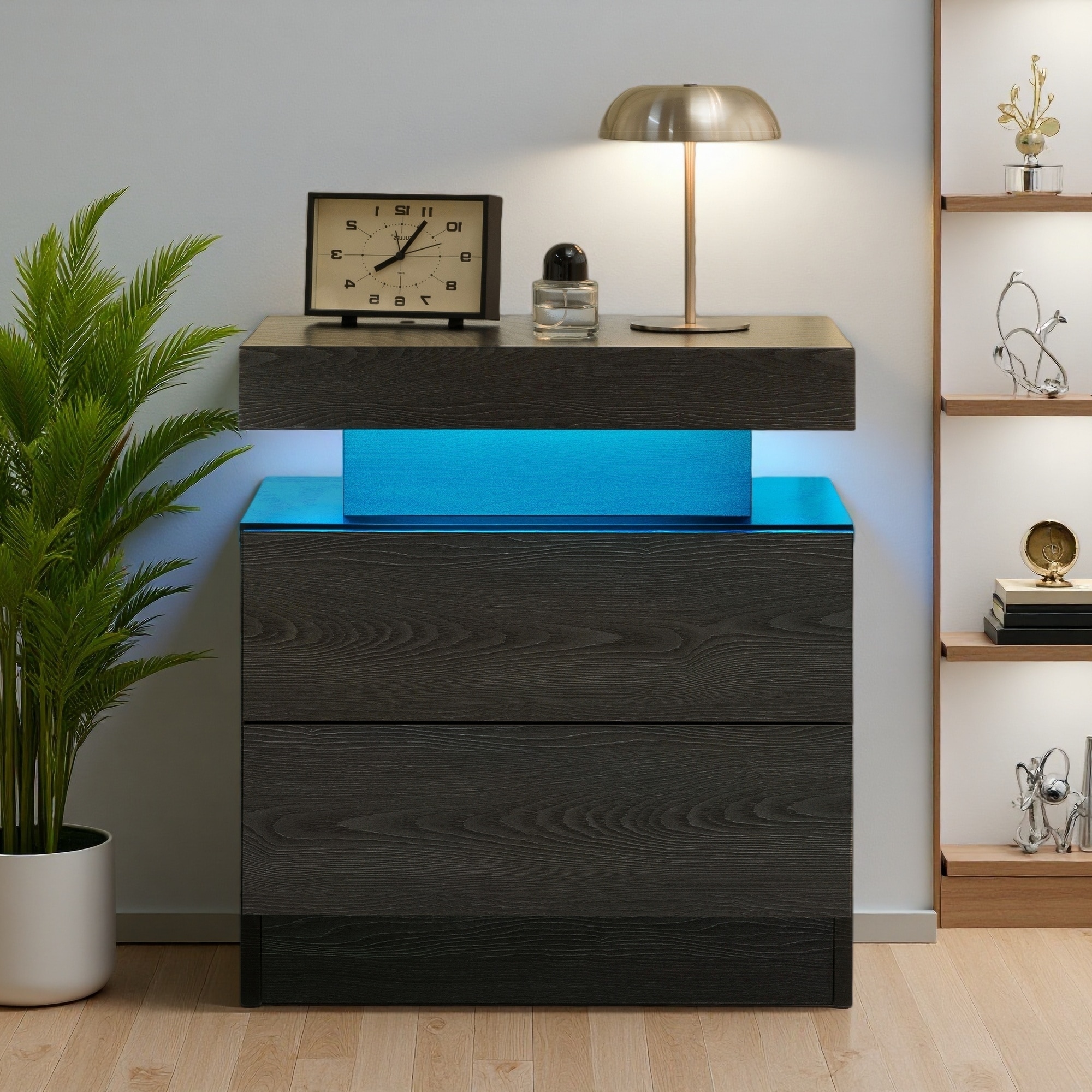 19.3"L LED Nightstand with 2 Drawers, Bedside Table End Side Table with Multi-Color Adjustable Lights for Bedroom & Living Room