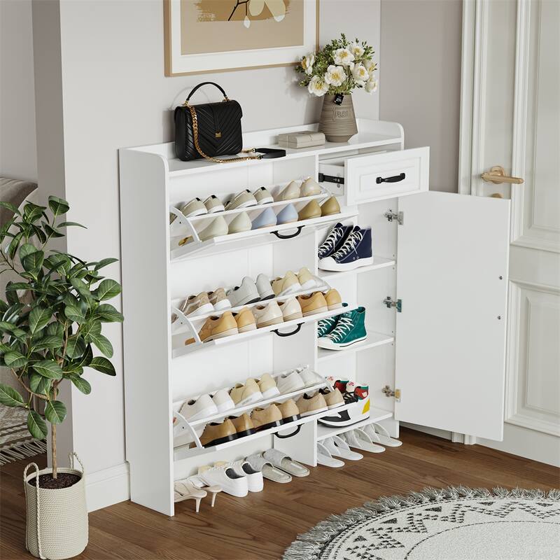 Shoe Cabinet with 4 Doors 1 Drawers,Large Space for Storage