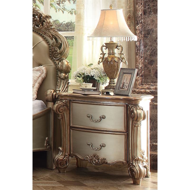 2 Drawers Wooden Nightstand - Gold
