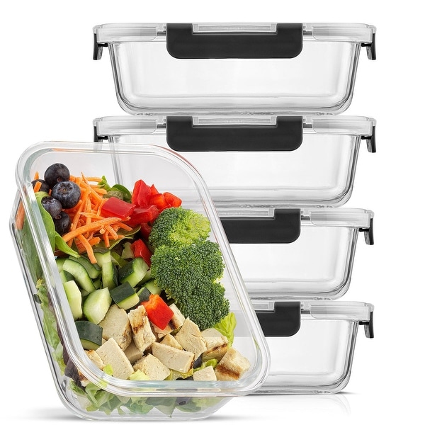 Cheer Collection 8 Piece Food Storage Containers, 0.8 Liter - Black