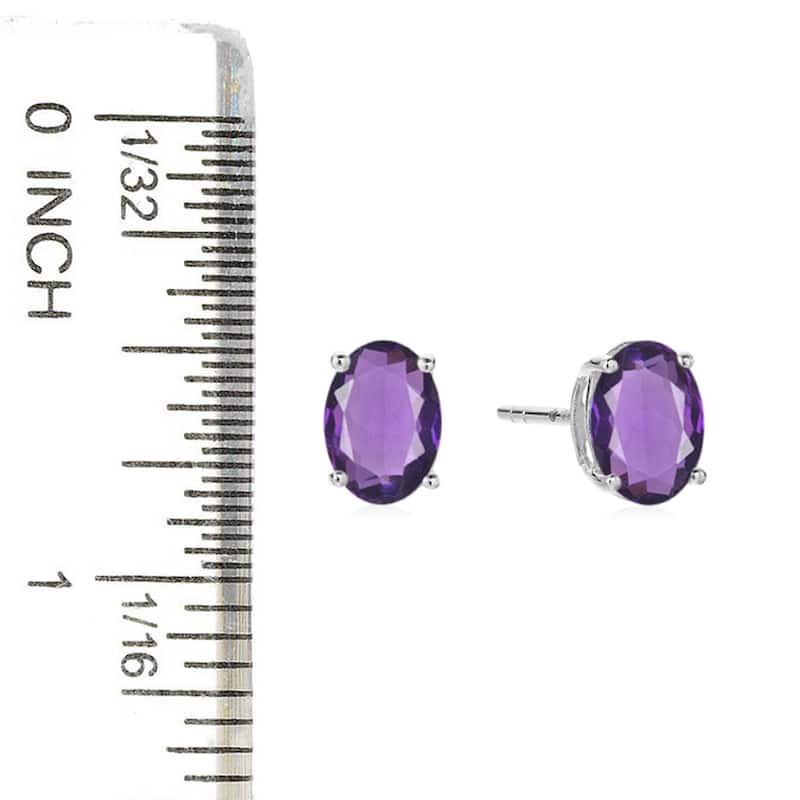 Sterling Silver 8x6 Oval Genuine Gemstone Birthstone Stud Earrings