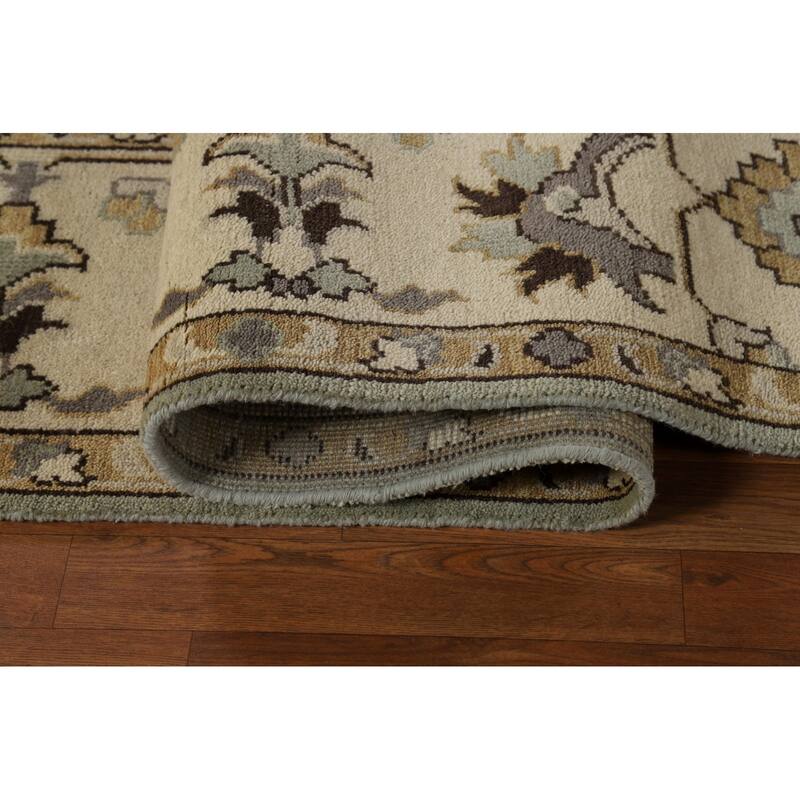Green Floral Oushak Indian Area Rug Hand-Knotted Wool Carpet - 9'1"x 11'10"