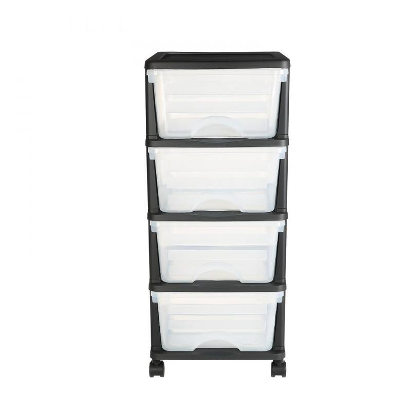 Multi-Purpose Plastic Storage Drawers with Transparent Front and Rolling Cabinet for Bedroom or Kitchen
