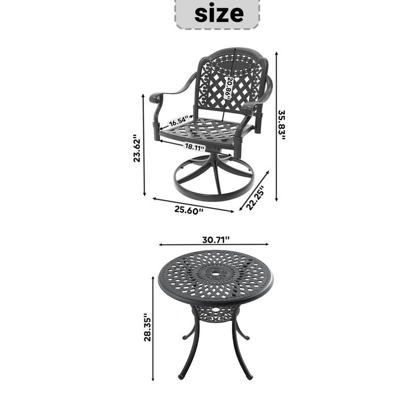 5-Piece Aluminum Round Outdoor Patio Dining Set, 4 Cushioned Swivel Chairs, Table, All-Weather Frames