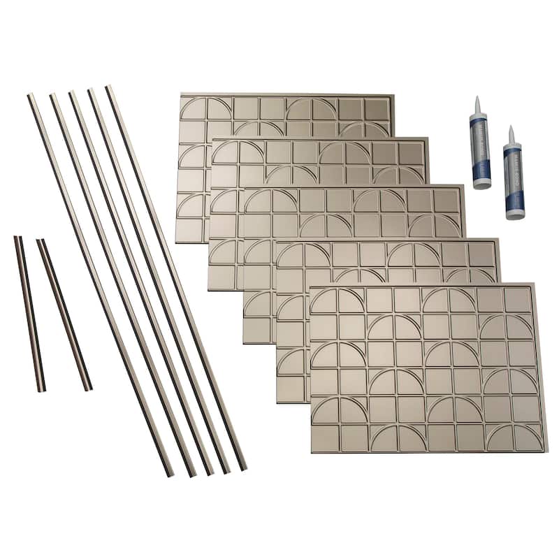 FASÄDE Crescent Decorative Vinyl Backsplash Panel - 15 Sq Ft Kit - Brushed Nickel