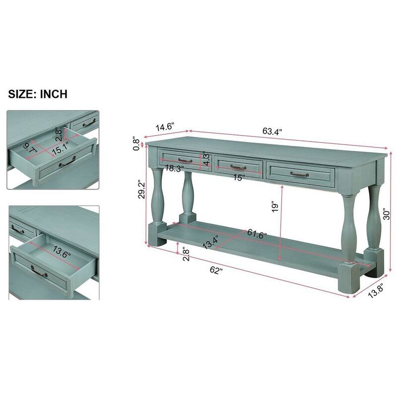 63.38" Long Sofa Console Table with 3 Drawers for Entryway Behind Couch Hall Foyer