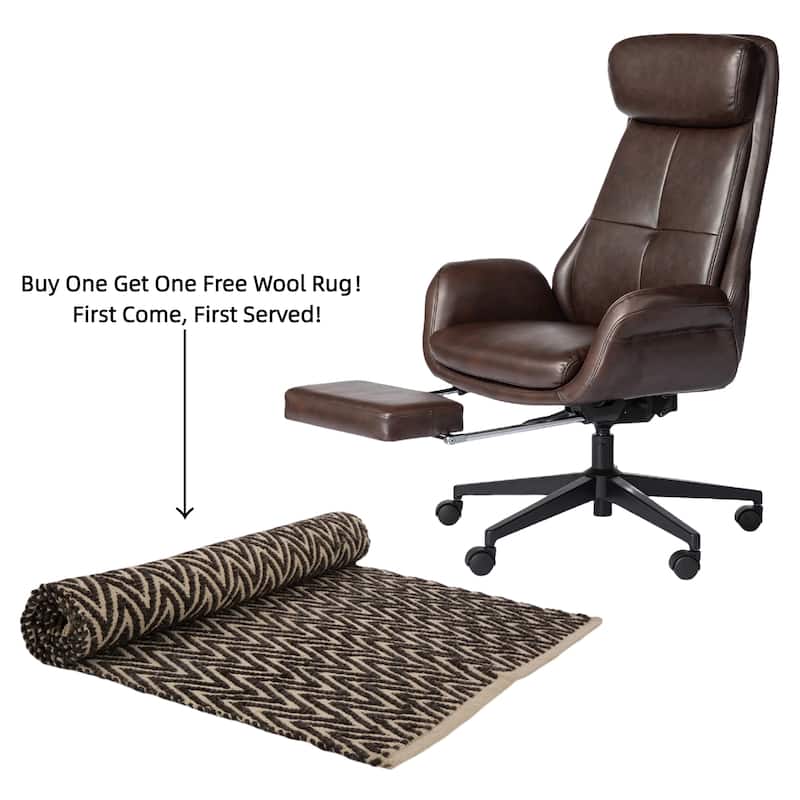 Glitzhome Adjustable Reclining Swivel High Back Home Office Chair with Footrest and Armrest - Coffee with a 5ft Rug