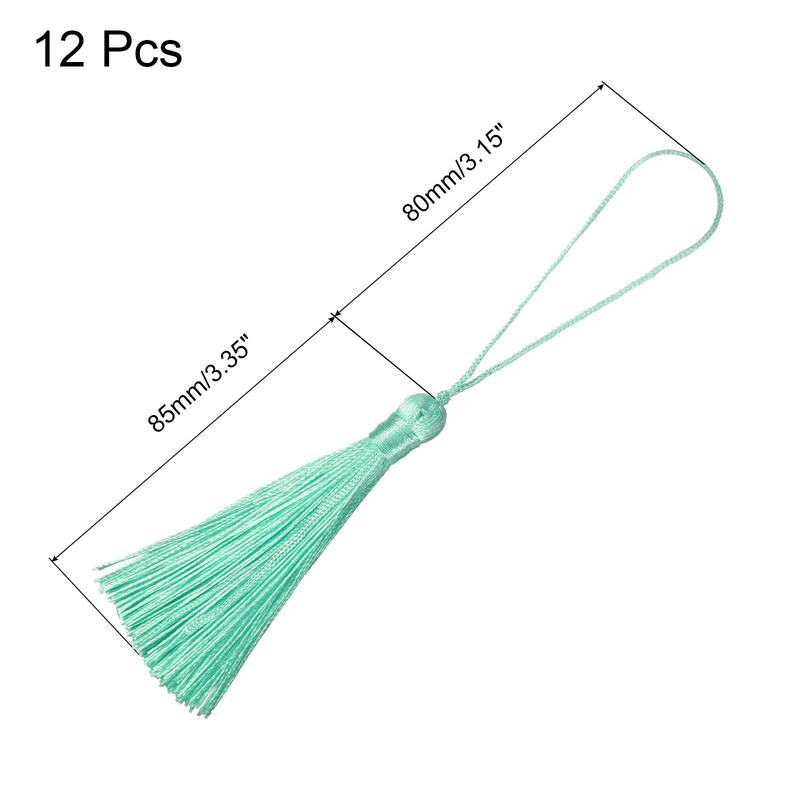 6.5" Silky Bookmark Tassels with Loop for DIY Craft Accessory, 12Pcs Army Green - Army Green - Army Green