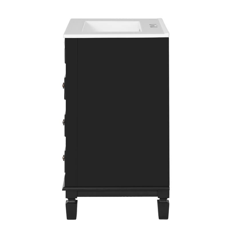 24" Bathroom Vanity with Ceramic Sink Bathroom Storage Cabinet with 2 Drawers and Adjustable Shelf