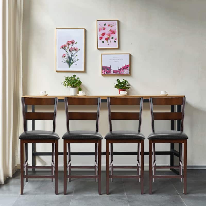 Costway 4-Pieces Bar Stools Counter Height Chairs w/ PU Leather Seat - See Details