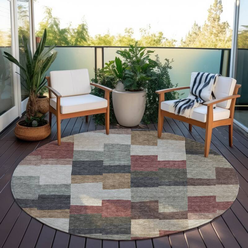 Machine Washable Indoor/ Outdoor Chantille Contemporary Blocks Rug