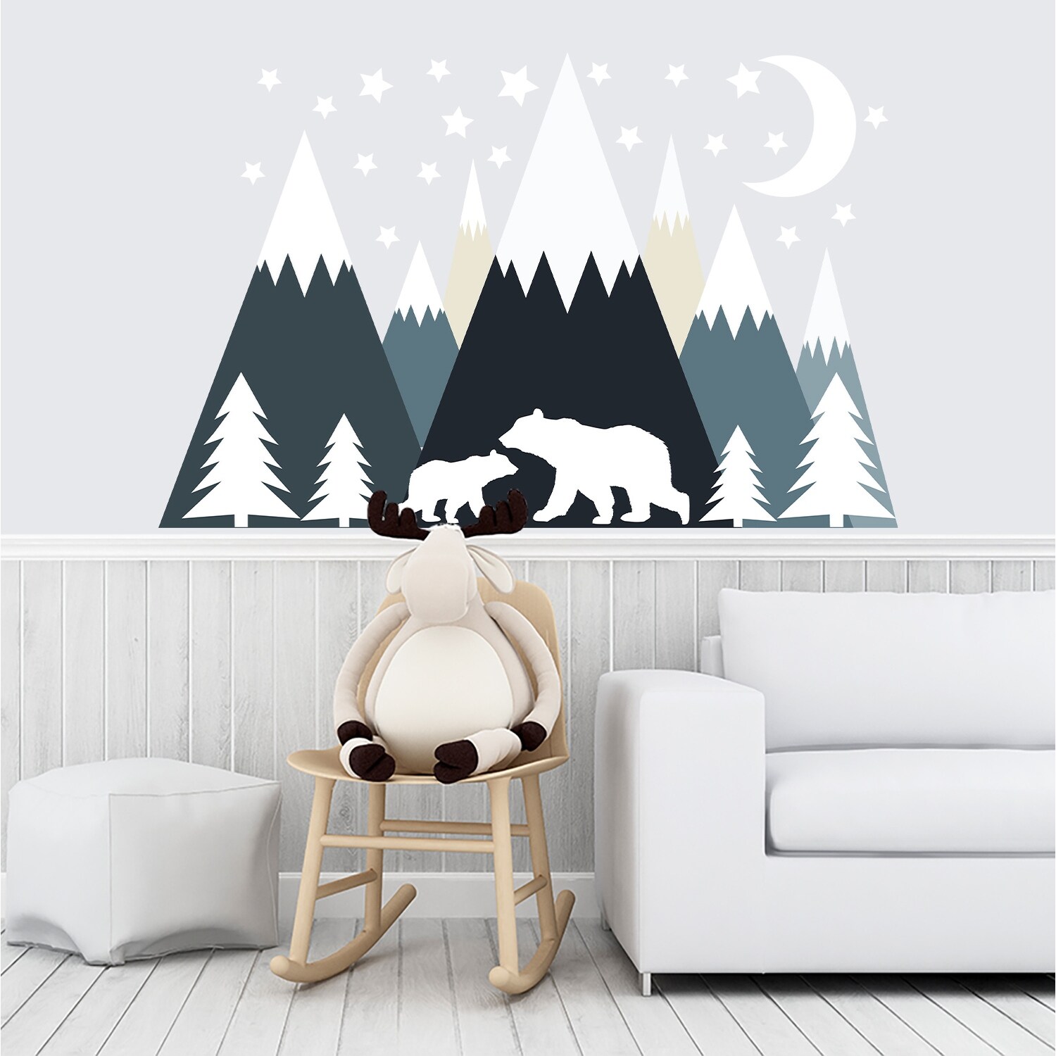 Mountain Wall Decal Nursery - Polar Bear Family Decor-image