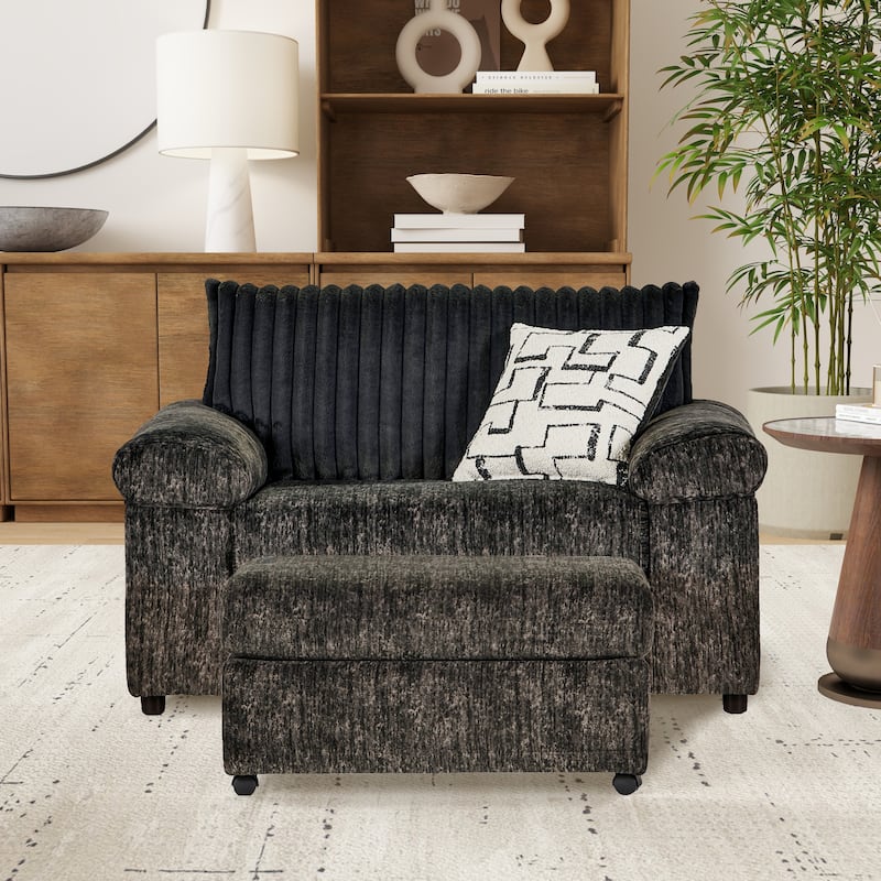 Roundhill Furniture Nason Wide Wale Corduroy Cuddle Chair and Ottoman Set - Charcoal