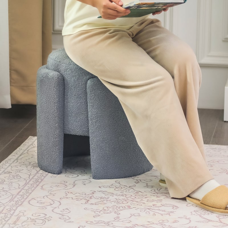 Adeco Round Ottoman Teddy Foot Stool for Living Room Bedroom