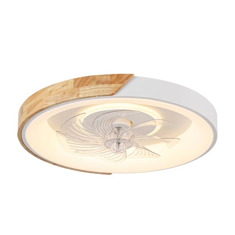 19 in. Modern White Circle Color-Changing Integrated LED Flush Mount Ceiling Fans Light With Remote Control for Bedroom