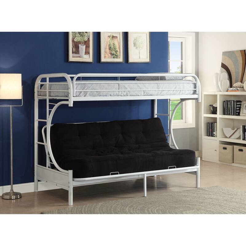 Lunar Twin/Full Bunk Bed with 2 Side Ladders - White