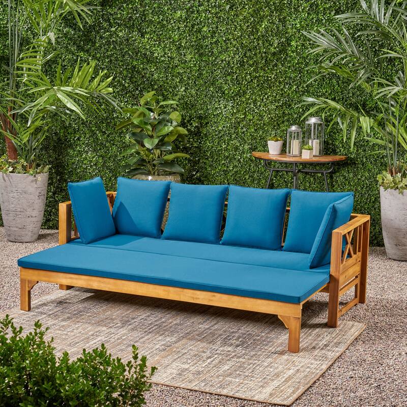 Roomfitters Outdoor 4-Seater Sofa with X-Arm Acacia Wood Frame and Removable Cushions