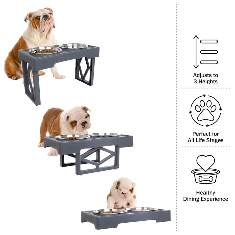 PETMAKER Elevated Dog Bowl Stand - Adjustable Stand and Dog Bowls
