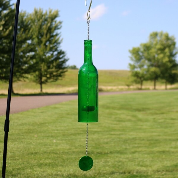 Sunnydaze Glass Wine Bottle Outdoor Garden Wind Chime - 25-Inch - Green