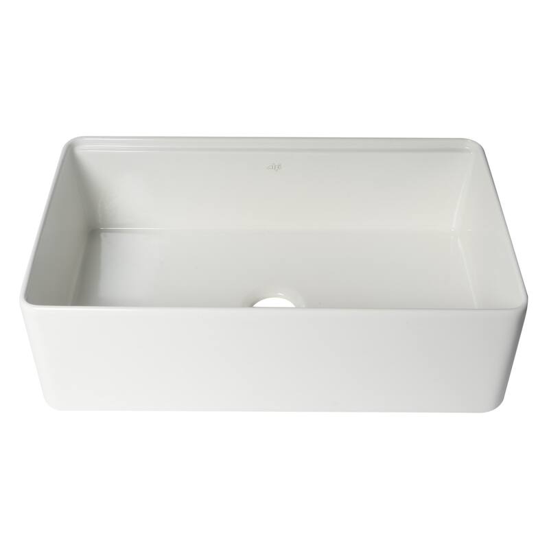 ALFI Brand White Smooth Apron Workstation 33" x 20" Single Bowl Step Rim Fireclay Farm Sink with Accessories