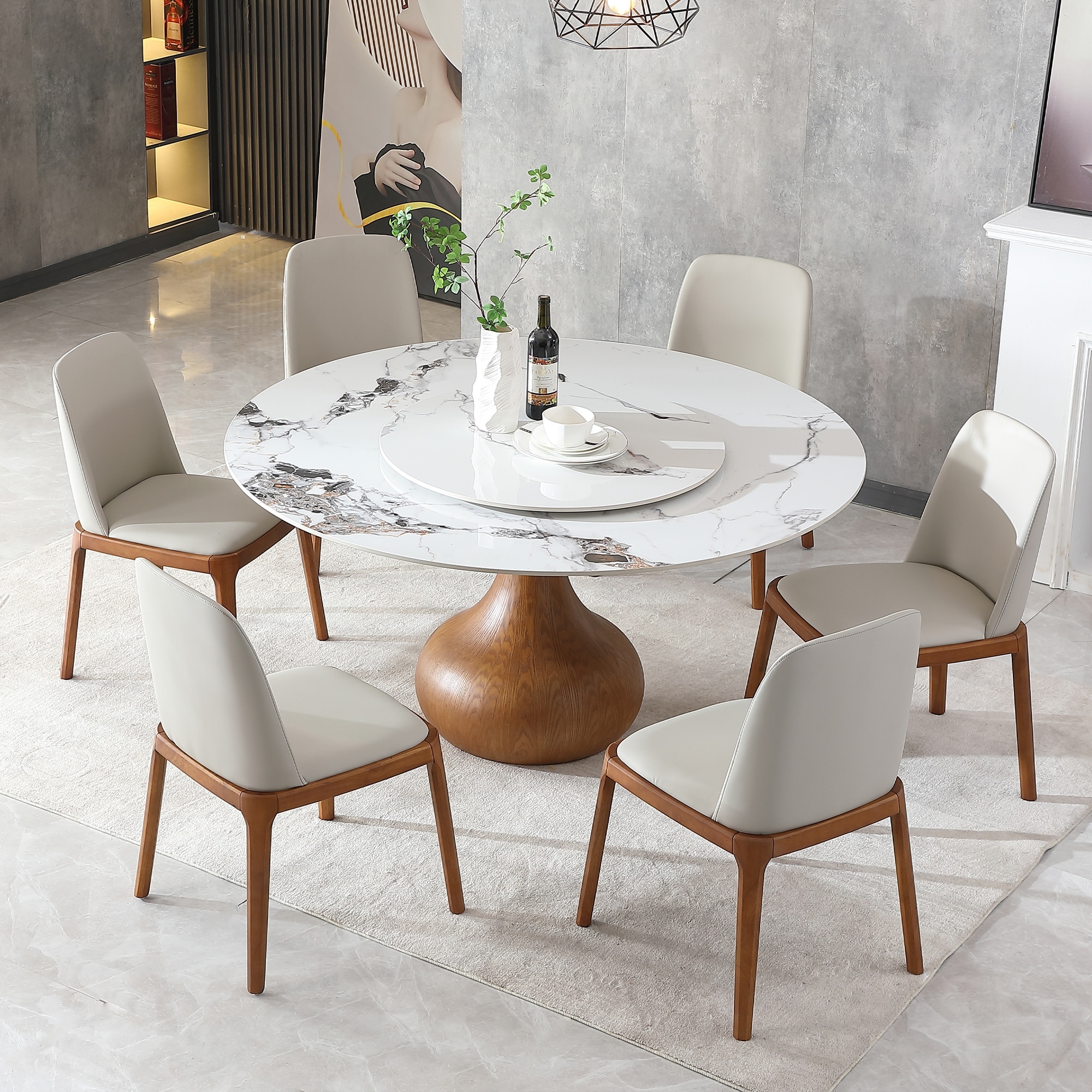 Modern Marble Dining Table Set, 59\, image size:2000x2000